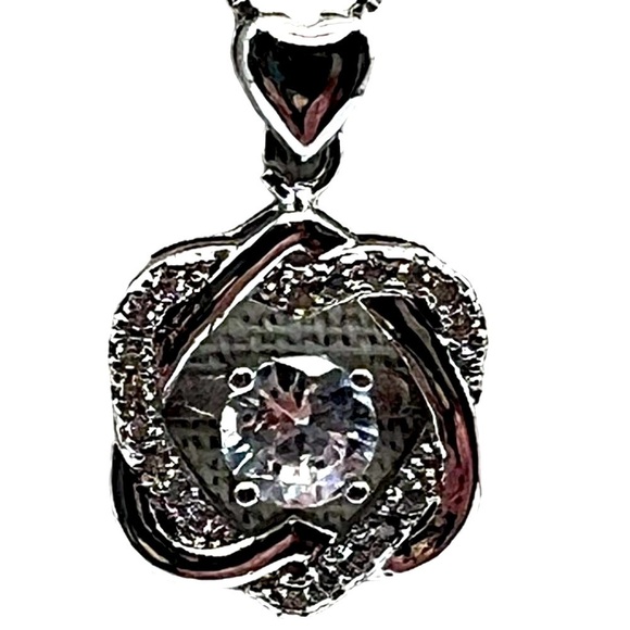 Sterling Silver Heart & Knot Pendant Necklace With Sparkling Cubic Zirconia - Picture 3 of 10